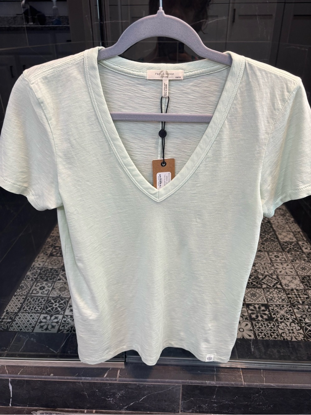rag & bone Short Sleeve V-Neck Tee in Pale Mint NWT